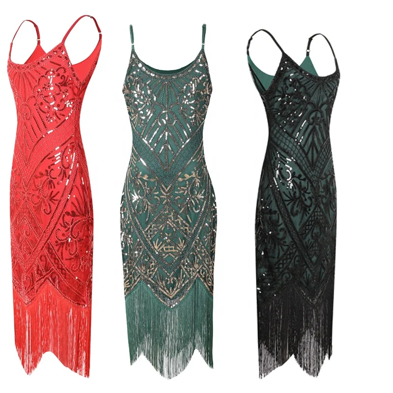 Custom Size Stage Dance Costume Tiered Tassel V-Neck Fringe Dress 1920s Great Gatsby Dress Flapper Party Sequin Cami Dress