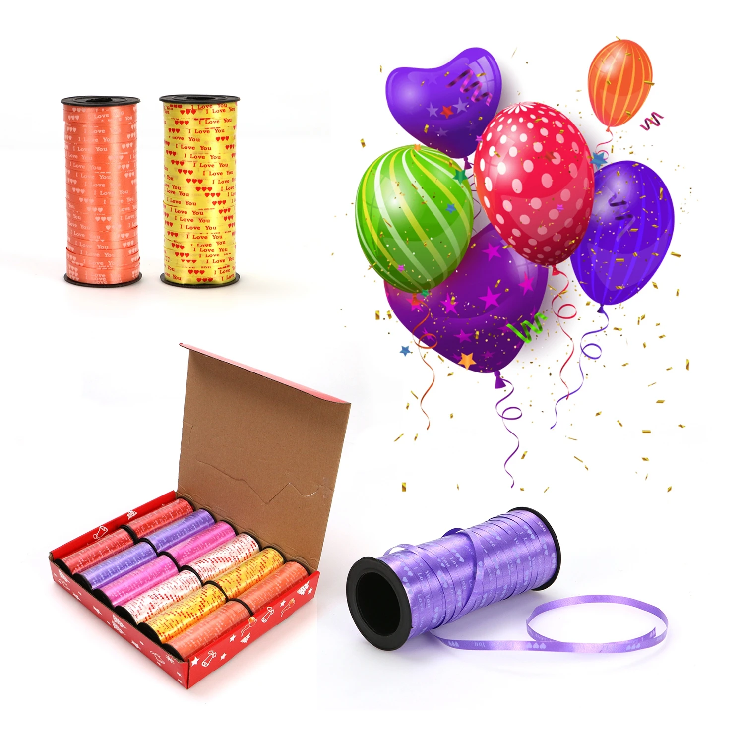 Лента для упаковки подарков, лента для завивки, лента с длинным сердечником и принтом, цветные ленты для воздушных шаров, галстуки в шары