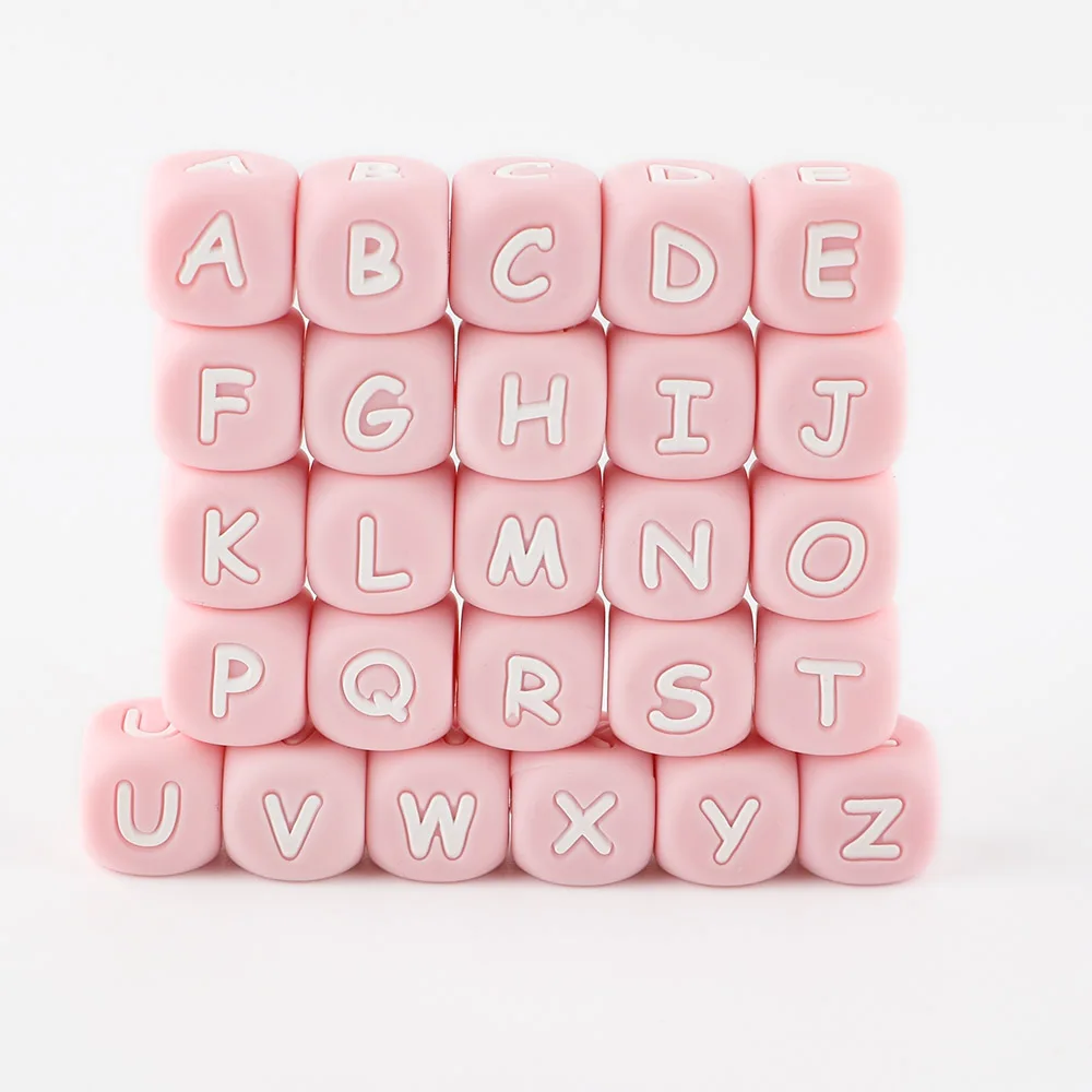 Bpa free 100% Food Grade Chewable Silicon Teething Letter Beads Focal Alphabet Bead Silicone 26 Character Beads For Diy Bracelet