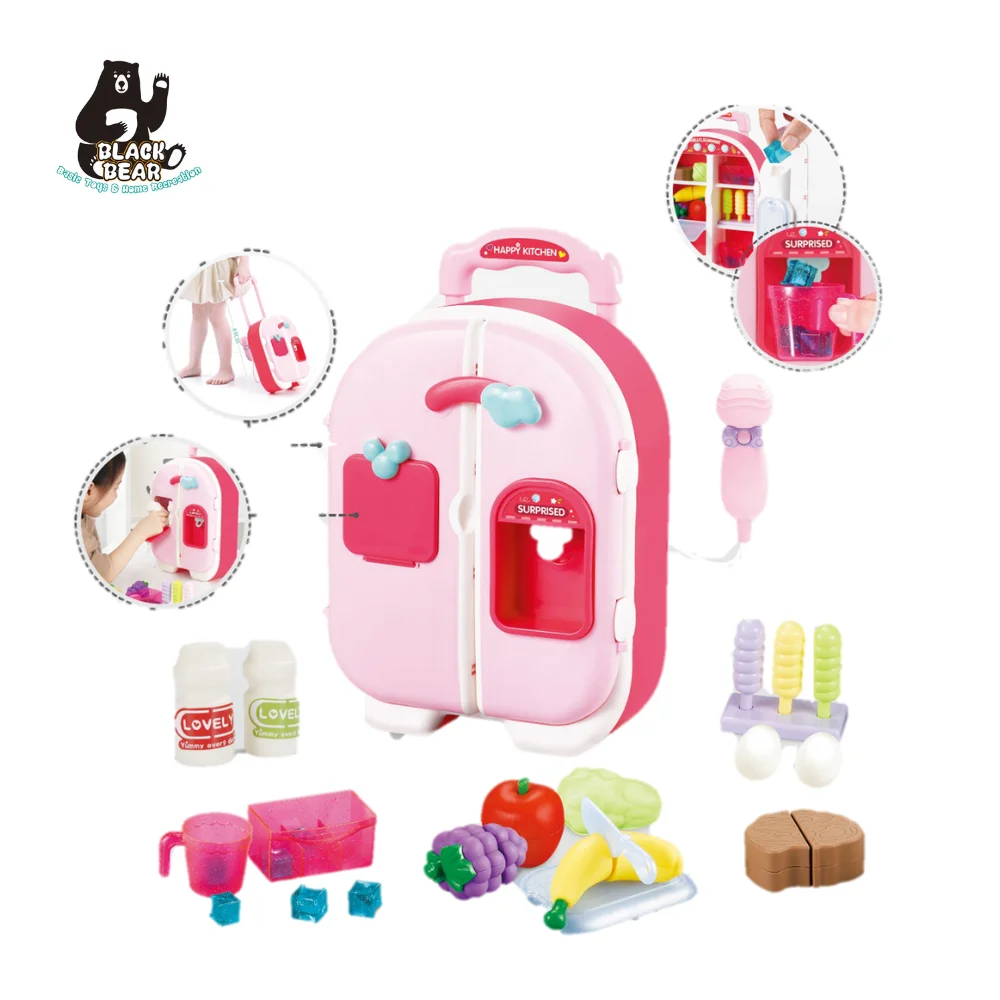 Factory Best Selling Mini refrigerator Children Family Kitchen Play Wood Cutting Toy