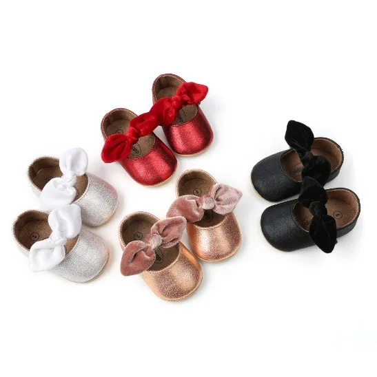 
2020 New Born Baby Girl Toddler Shoes Princess Bow Design Soft Rubber Shoes 