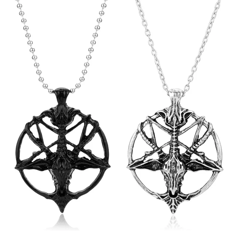 Fashion Viking Pentagon Goat Cow Head Skull Pendant Necklace for Women Men