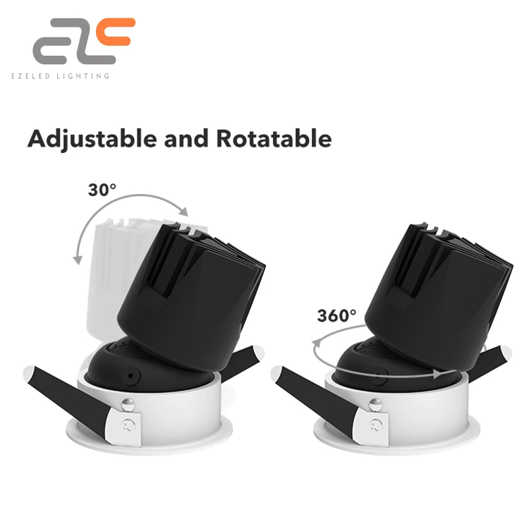 EZELED Hot Sale Dimmer Control COB Aluminum Ceiling Recessed Spot Light Lamp 7W 12W LED Spotlight