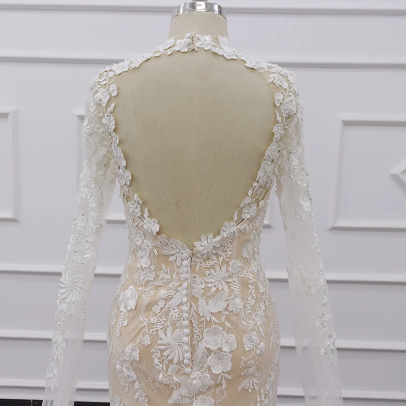 Eslieb SJ278 Scoop Arabic Mermaid Wedding Dresses Long Sleeves Applique Middle East Bridal Wedding Gowns Bride Dresses