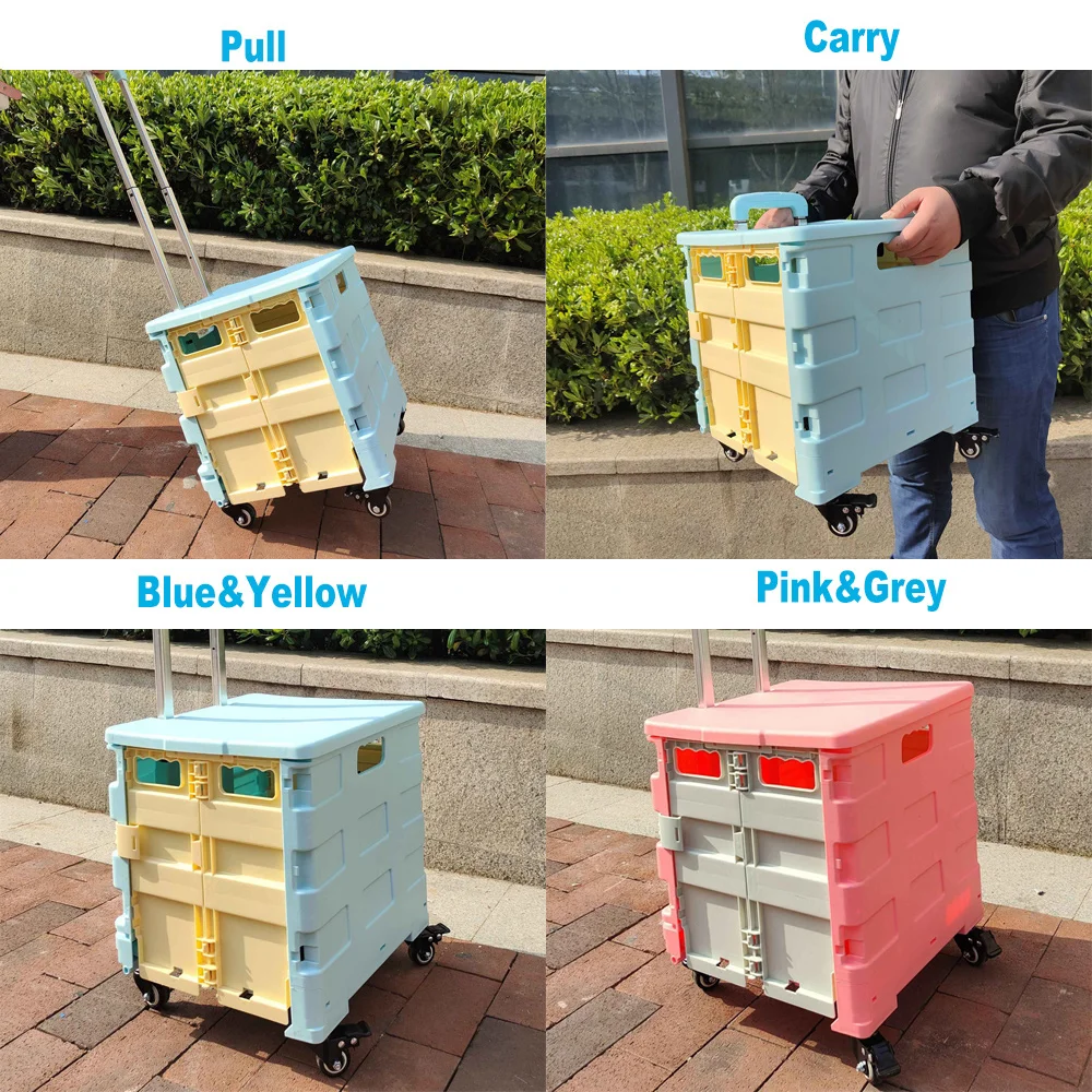 Portable Collapsible Mini Foldable Folding Supermarket Plastic Shopping Hand Trolley Cart