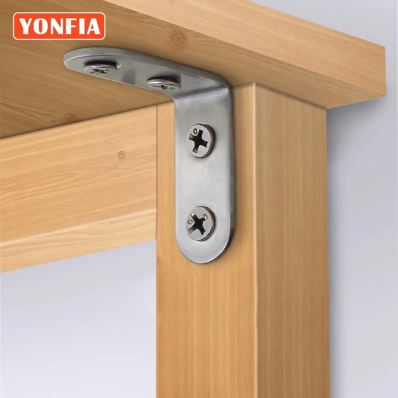 YONFIA 9004 Round Triangle Stainless Steel Furniture Corner Connector Wall Mount Shelf Bracket Joint Brace Heavy Bracket Support