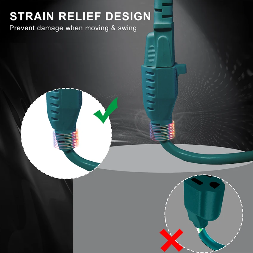 13A 125V 16AWG SJTW Weather 3 Prong Electric Cord Outside NEMA Pc Cord 10A Extension Cords