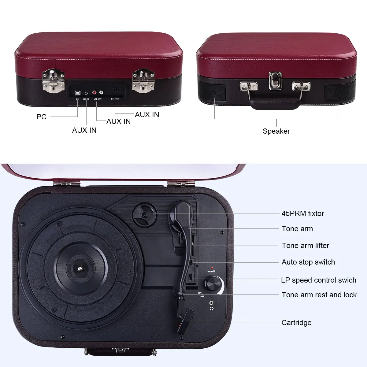 Wholesale New Style Portable Suitcase Bluetooth USB SD Play Vinyl Record Turntable Phonograph Record Player