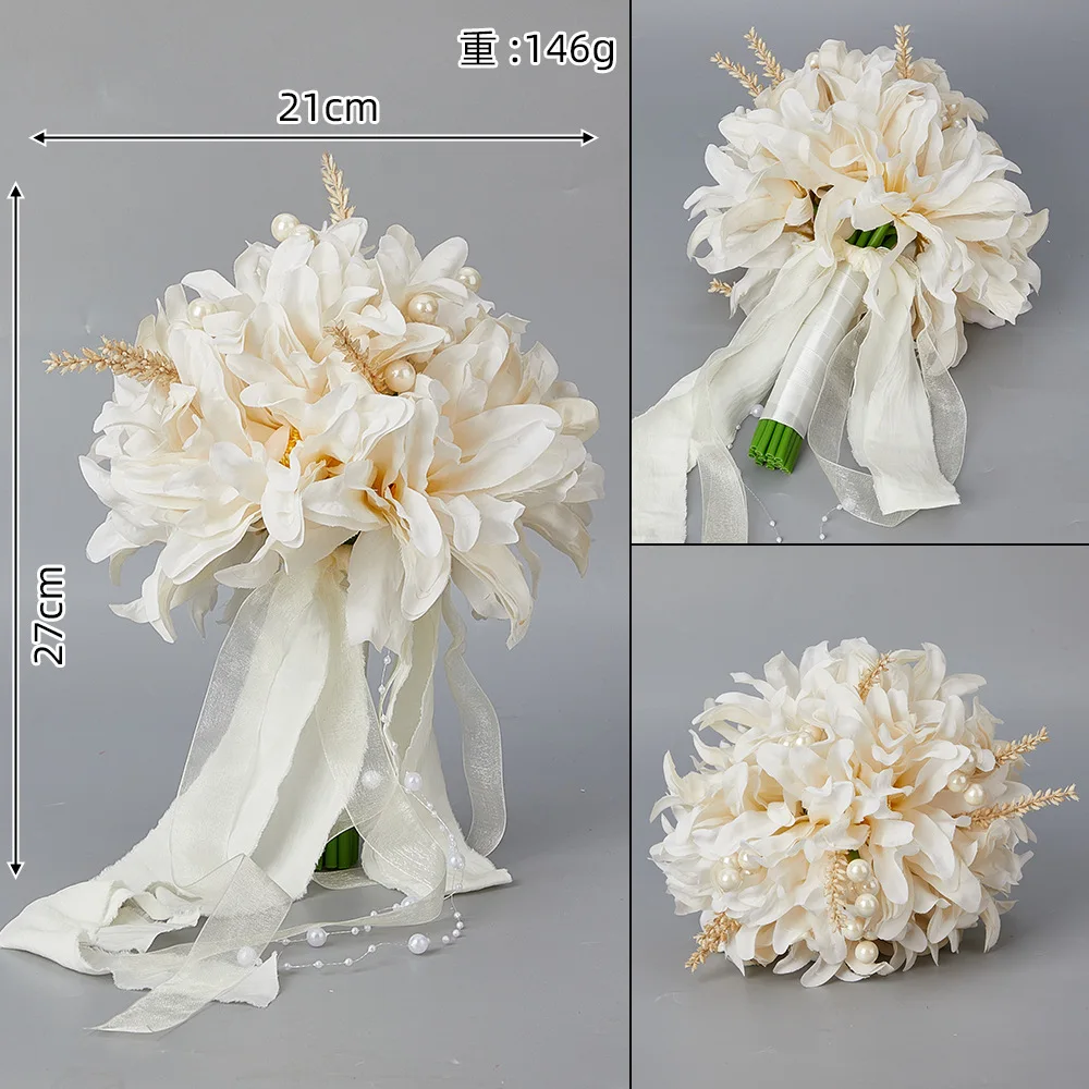 Oem Factory Wedding sphere bouquet Flower Bridal Silk Real Touch White Wedding Ceremony Artificial Flower Holder Handhold