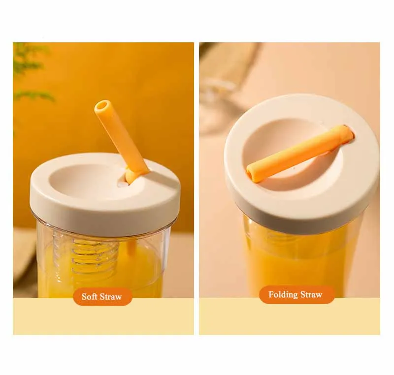 Portable Summer Plastic Folding Straw Cup Reusable 700 ML Durable Sealed Water Bottle Cup Logo Custom