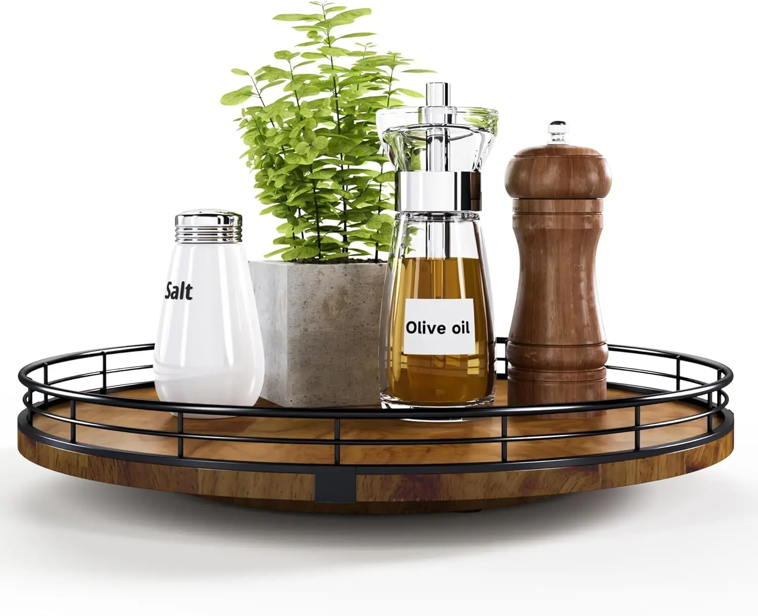 Oak 13 Inch Lazy Susan Turntable Organizer, Round Wooden Lazy Susan Organizer and Storage for Cabinet Countertops