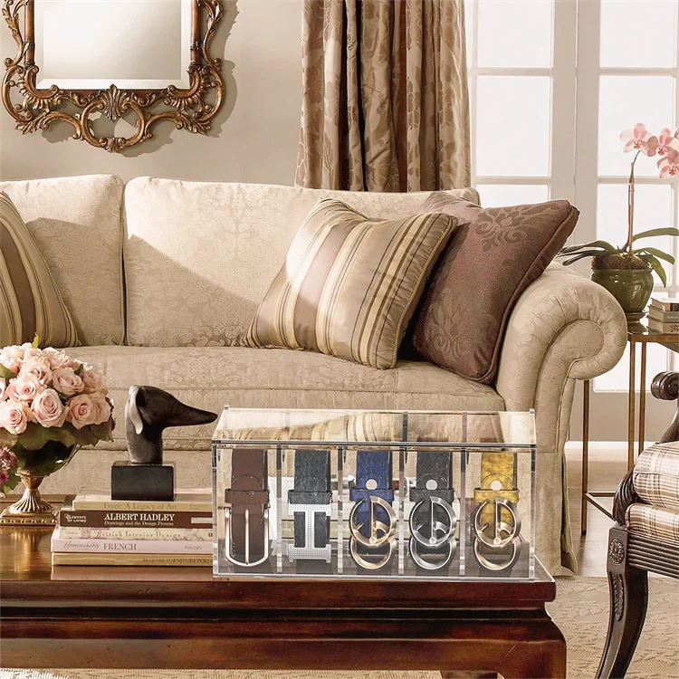 5 7 Compartment Dust Cover Acrylic Belt Storage Holder Ties Belt Organizer for Home Closet