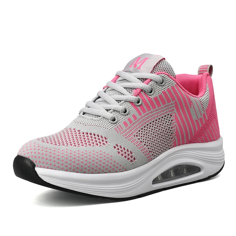 Comfortable breathable mesh walking shoes air cushion night light shoe lace sneakers