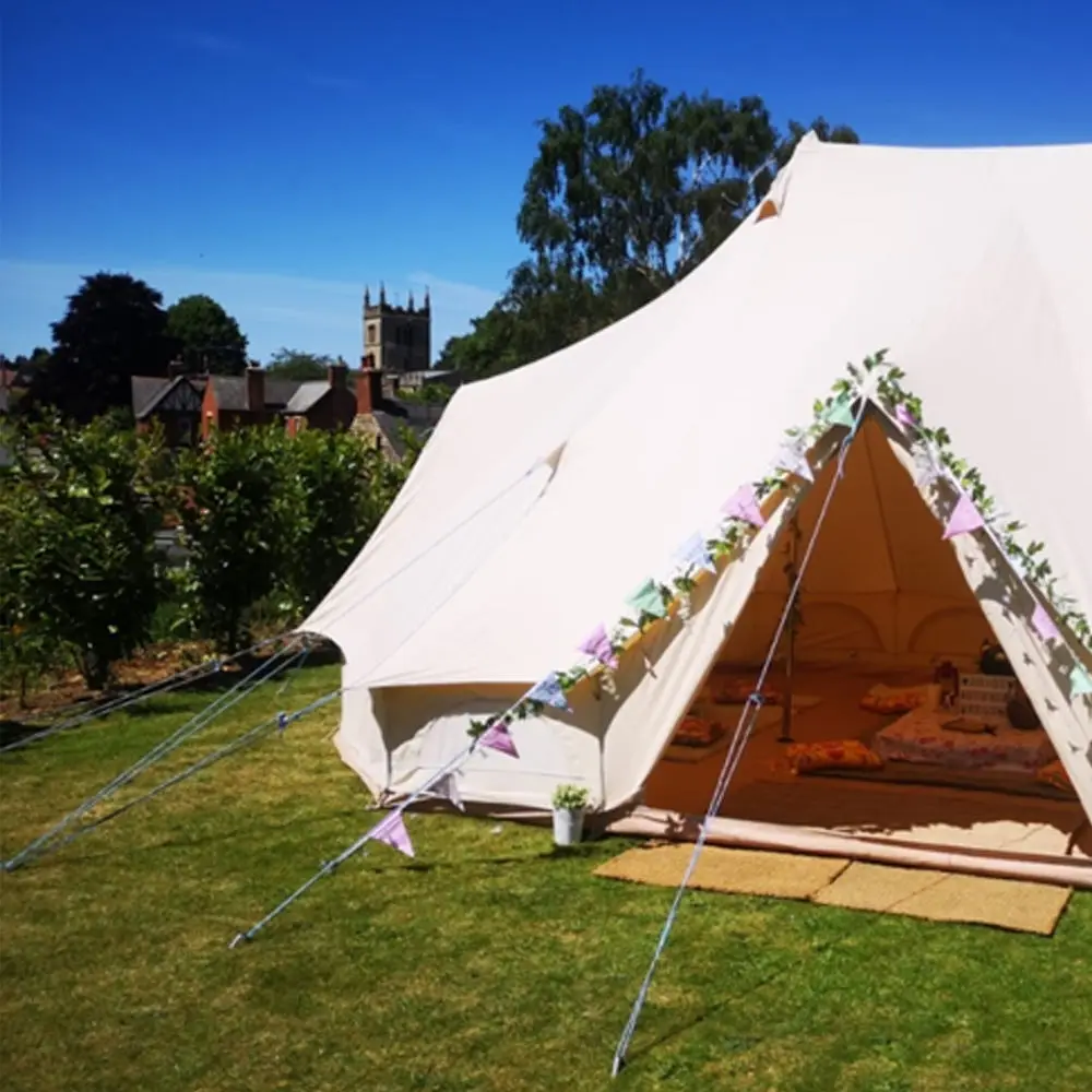 Large space emperor tent poles glamping Outdoor Family Camping Vacation Large Glamping 6M Cotton Canvas Family Tent