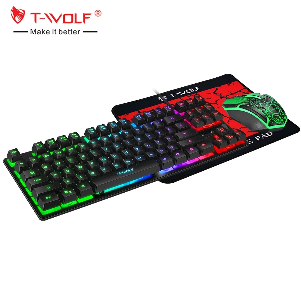 New Material ABS plastic RUSSIAN KOREAN ENGLISH SPANISH language wired keyboard glowing pack gaming keyboard and mouse
