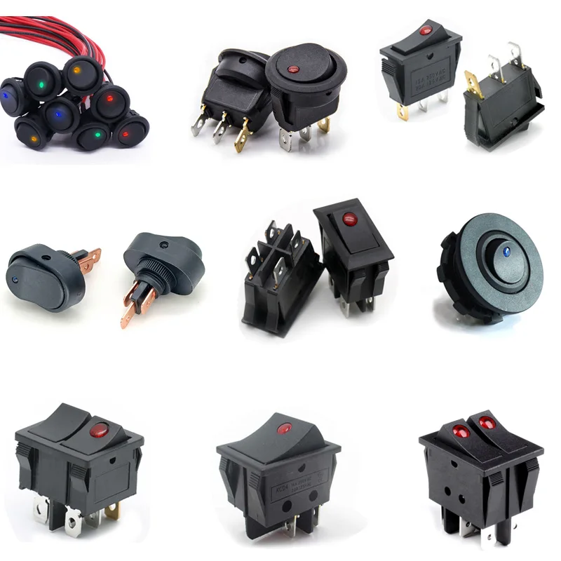 Kcd1 3 Pin Round Car Switch 12V 20A Led Rocker Switch Waterproof Push Button Switch Spst Red,Yellow,Blue,Green Lighting