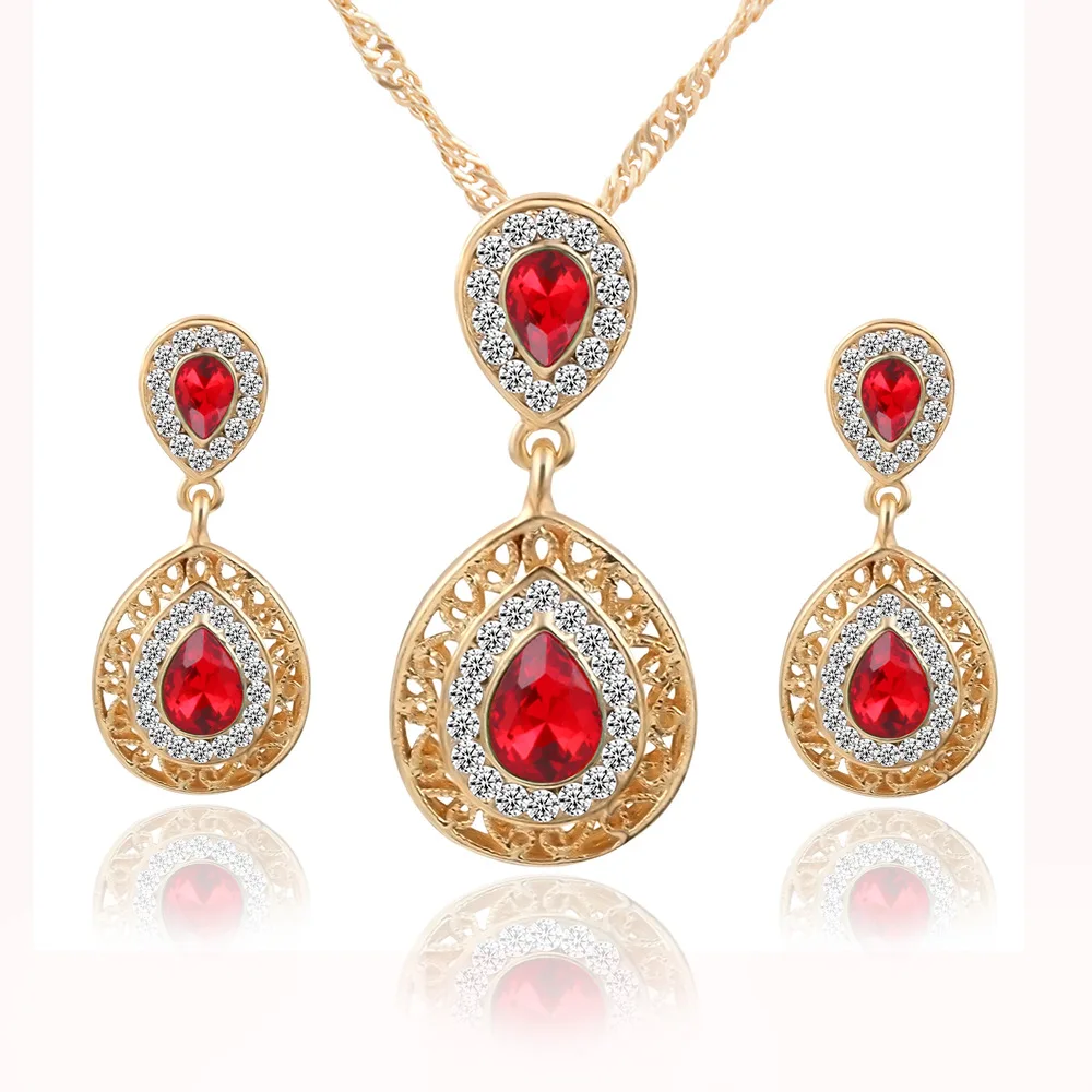 New Earrings Necklace Set Combination Crystal Earrings Drop Pendant Jewelry Three-Piece Small Stud Jewelry Set