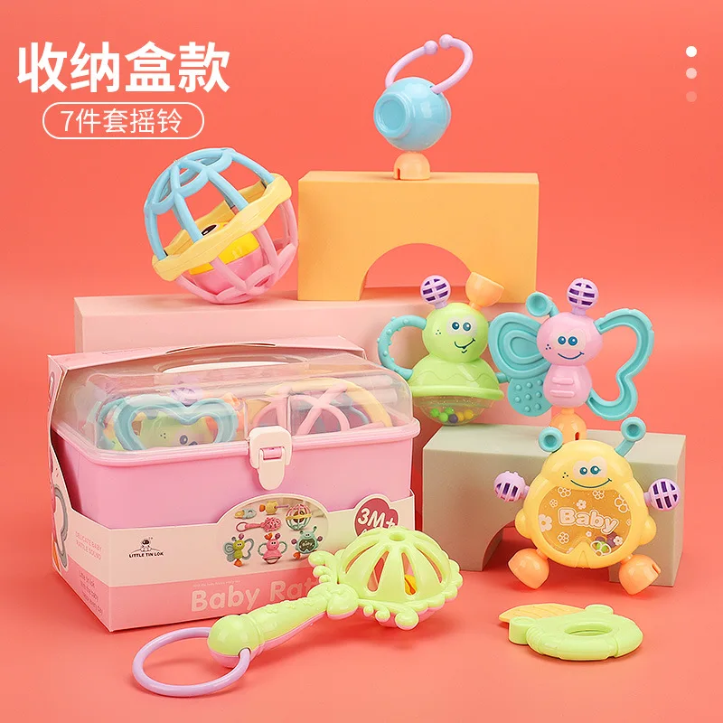 2023 Hot Selling Newborn Rattle Handbell Set Teether Ring Hanging Funny Baby Rattles Toys