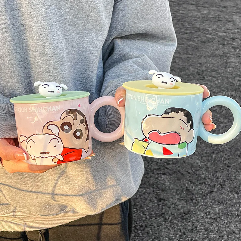 Crayon Shin-chan anime Ceramic Cartoon Mug adorable Ceramic Mug with Lid For Gift mugs customizable