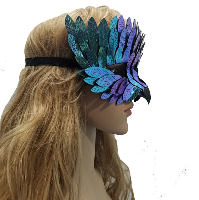 High-End Laser Owl Bird Beak Feather Mask Masquerade Half Face Animal Masks Carnival Halloween Cosplay Props