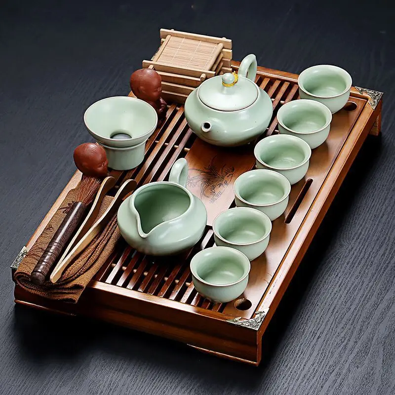 Yixing Tea Set Large Set With Bamboo Tea Tray