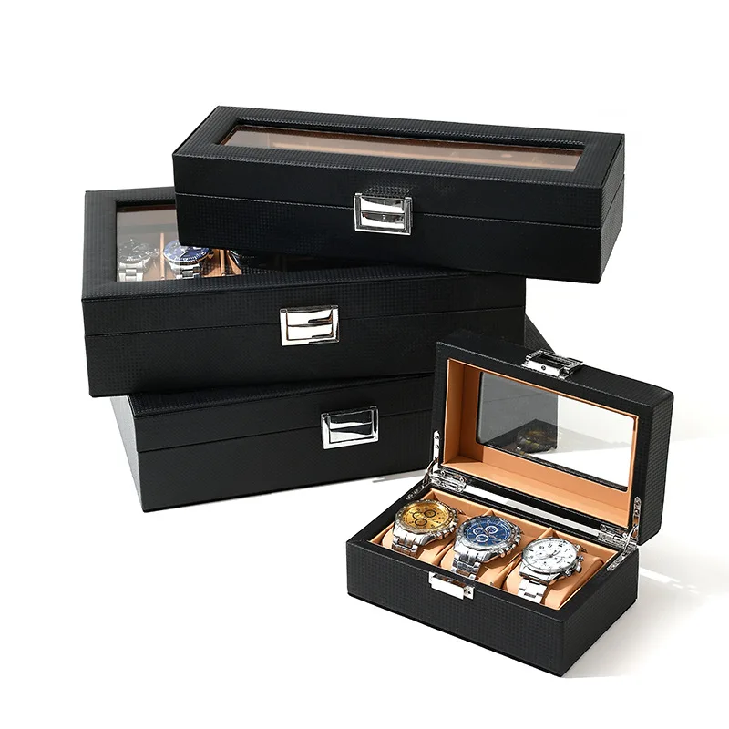 wholesale black carbon fiber wooden 3 6 12 20 24 slot  watch organizer case home shop gift  storage box pillow inner stock sell