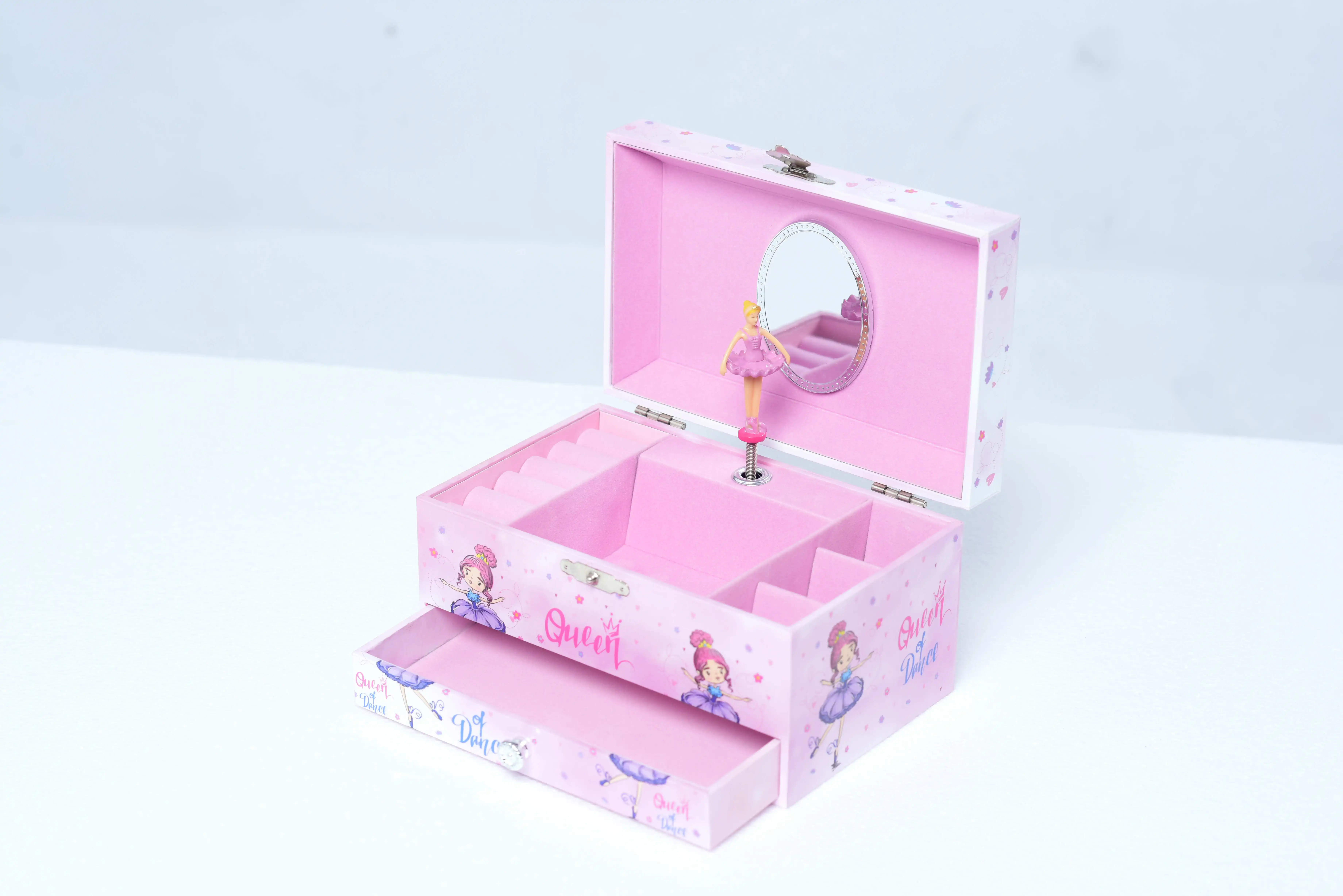 Ever Bright 7 inch Purple Dancing Ballerina Girl Wind Up Music Box Custom LOGO MDF Paper Wood Jewelry Music Box For Girl Gifts