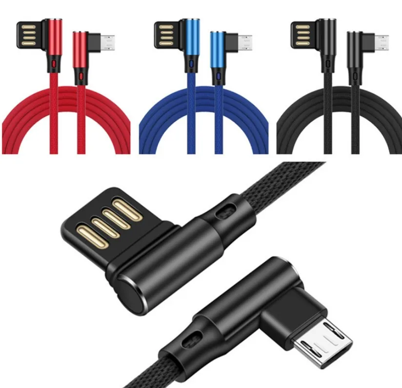1m 3 feet android micro v8 cloth Braided dual Bend L shaped Angled Cable Fast Charging micro Charger Cord cable for samsung sony
