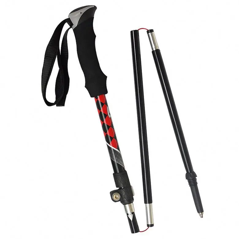 Carbon fiber 100% Foldable Trekking Pole Nordic Walking Stick-Telescopic Hiking Pole with Flip Lock
