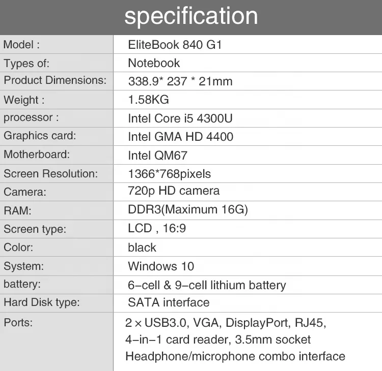 
Grade A Refurbished hp laptop used laptops for sale wholesale probook 840G1 840G2 820G1 820G2 850G1 850G2 