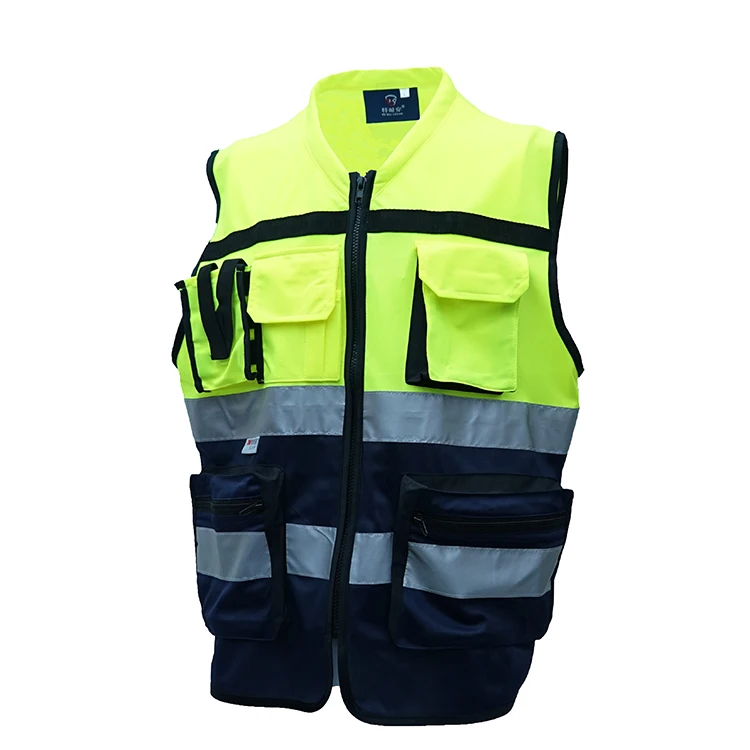 Construction Industrial Black Green Customize Logo Reflective Hi Vis Protective Workwear Hi Vis Work Safety Vest With Pockets