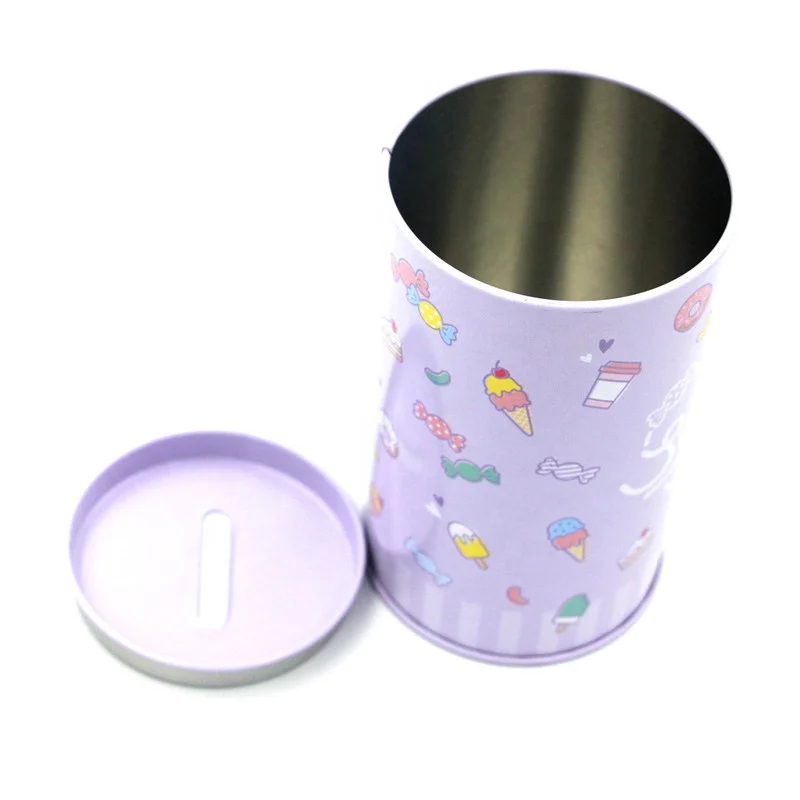 Round Shaped Metal Tin Coin Piggy Bank for Kids,Money Saving Tin Box