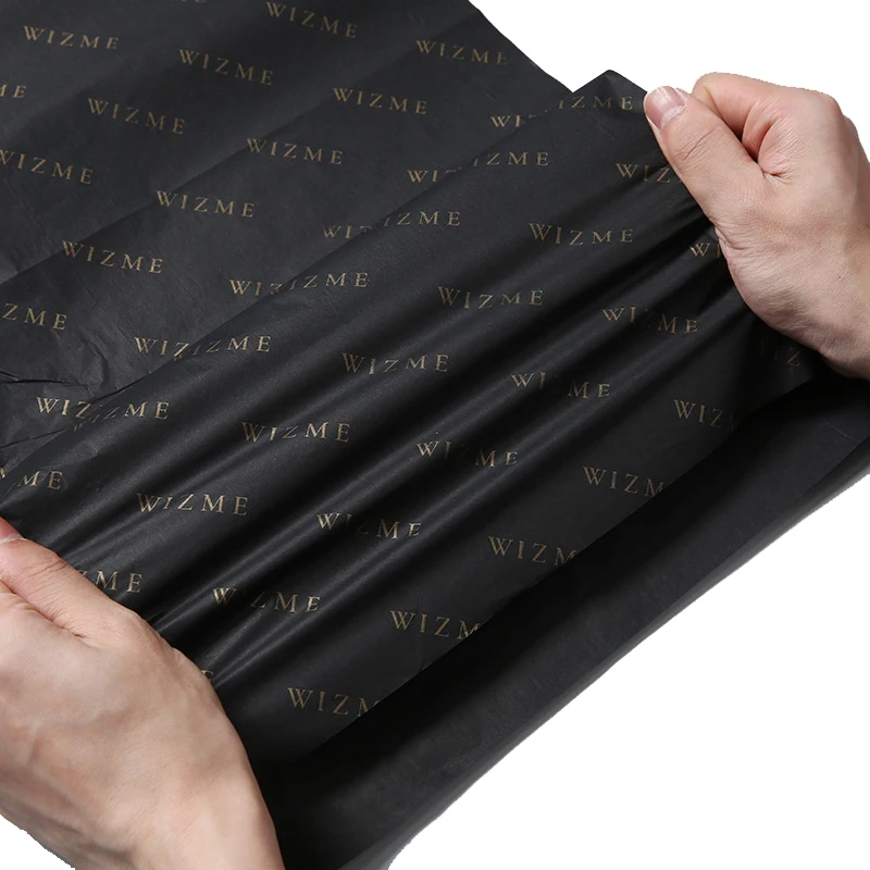 Custom Design Printed Golden Logo Black Gift Flower Wrapping Paper Tissue Paper For Packaging