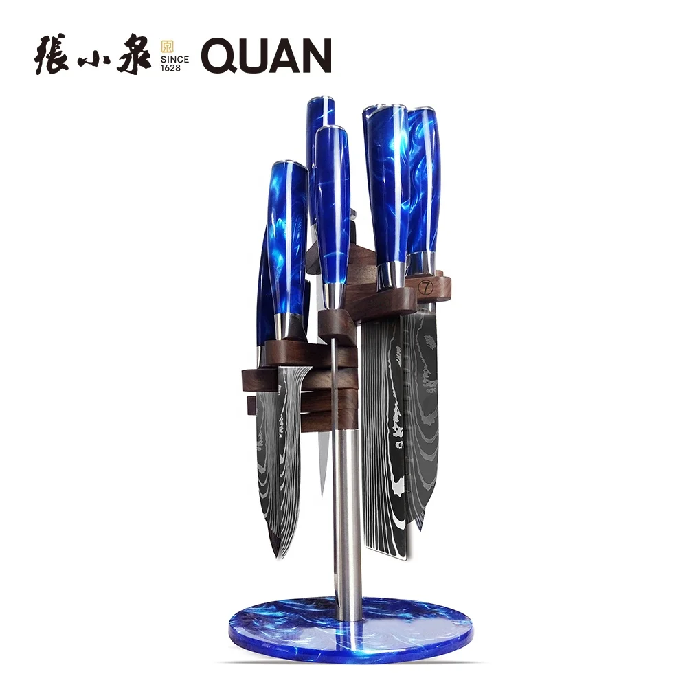 High Quality Laser Pattern Custom Japanese Quality Brand Stainless Steel Damascus Chef Knife Resin Handle Set of Kitchen Knives