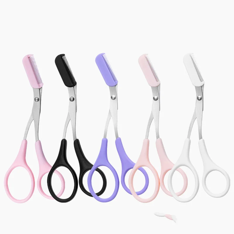 Factory Price Plastic Handle Brow Hair  Scissors Eyebrow Scissors with comb for Skincare Product
