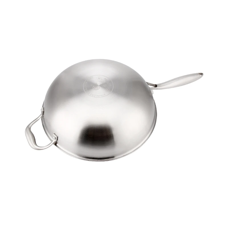 Kitchen Cooking 30/32/34Cm Stainless Steel Wok With Cover Skillet Frying Pan Wok Pan
