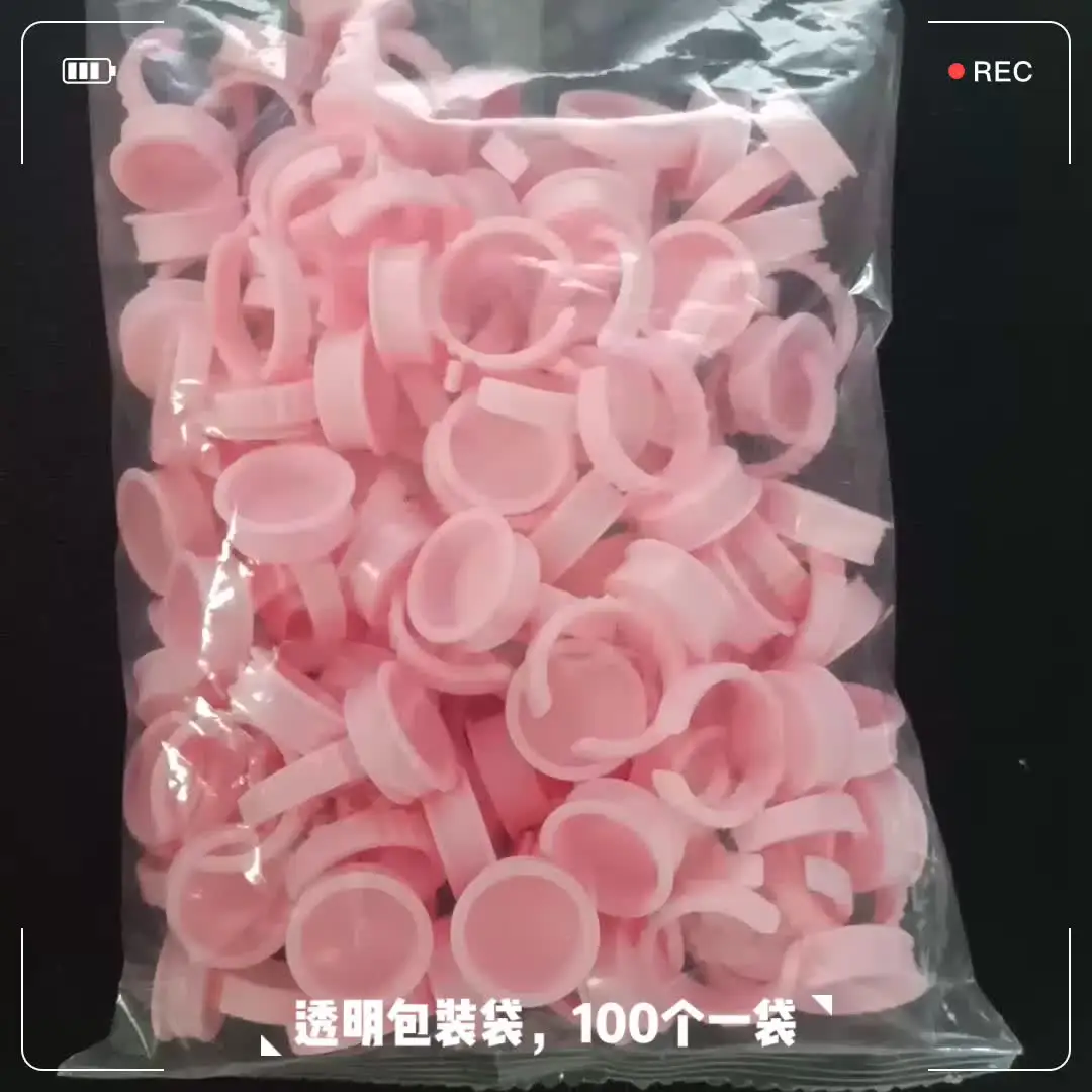 OEM Bulk Plastic Glue Rings Container 100Pcs Package Pink  Plastic Cup Glue Ring for Art Body