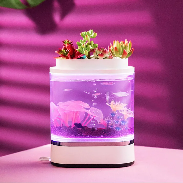 Unique Mini Lazy USB Aquaponics Peceras Fish Tank Aquaculture Betta Acuario for Oxygen Pump Filter Home Room
