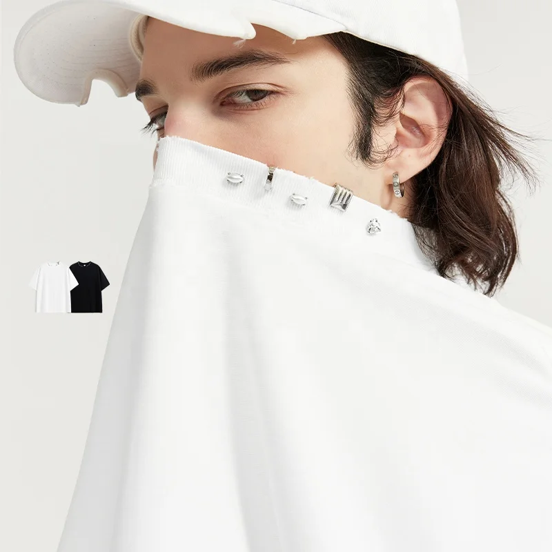 INFLATION Custom 250 grams Drop shoulder T shirt Metal decoration Twill 100% cotton tshirt Blank t-shirt