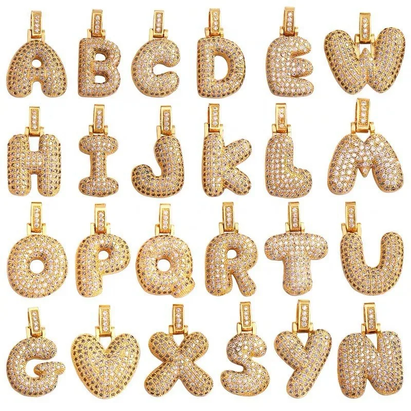 18k Gold Plated 26 Alphabet Initial Letter Pendant Necklace Bling Bubble Micro Pave Zircon Initial Necklace