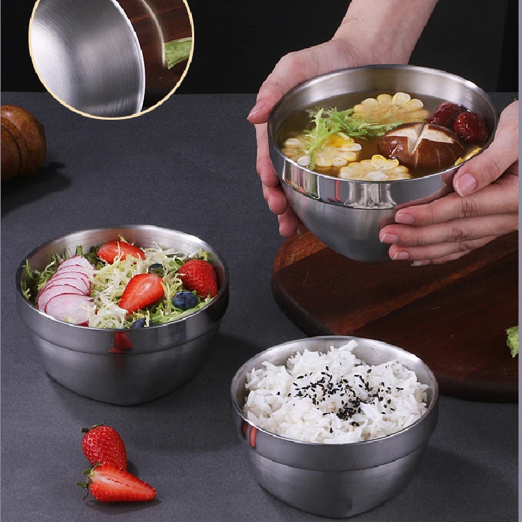 LIHONG Korean-style 304 Stainless Steel Double Wall Bowl Food-grade Material Restaurant Cooking Kimchi Bowls Thickened