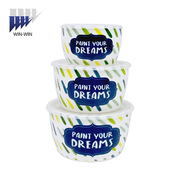 3pieces colorful custom ceramic bowl for full decal designs