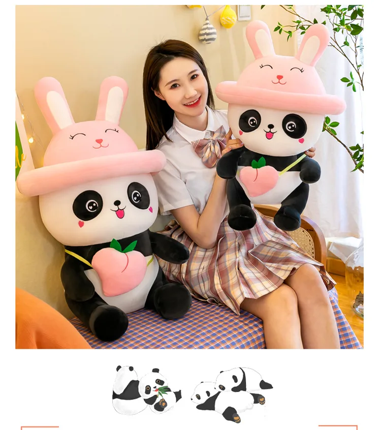 Kung Fu Panda Plush Toy With Peach Giant Size Animal Stuffed Sleeping Bedroom Pillow Plush Panda Soft Toy