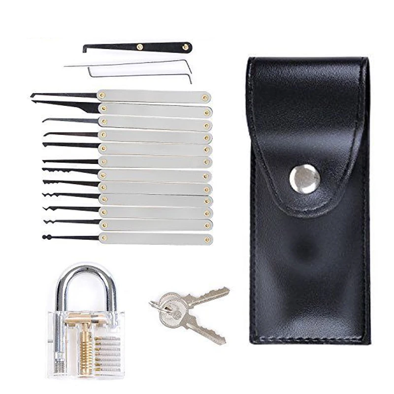12 pcs Steel Locksmith Lock Picking Set Locksmith Tools with 1 Practice Padlock Unlocking Lock Pick Set