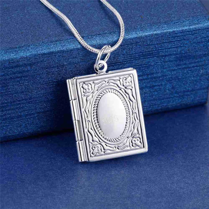 Silver Plated Opening Book Locket Pendant 04839