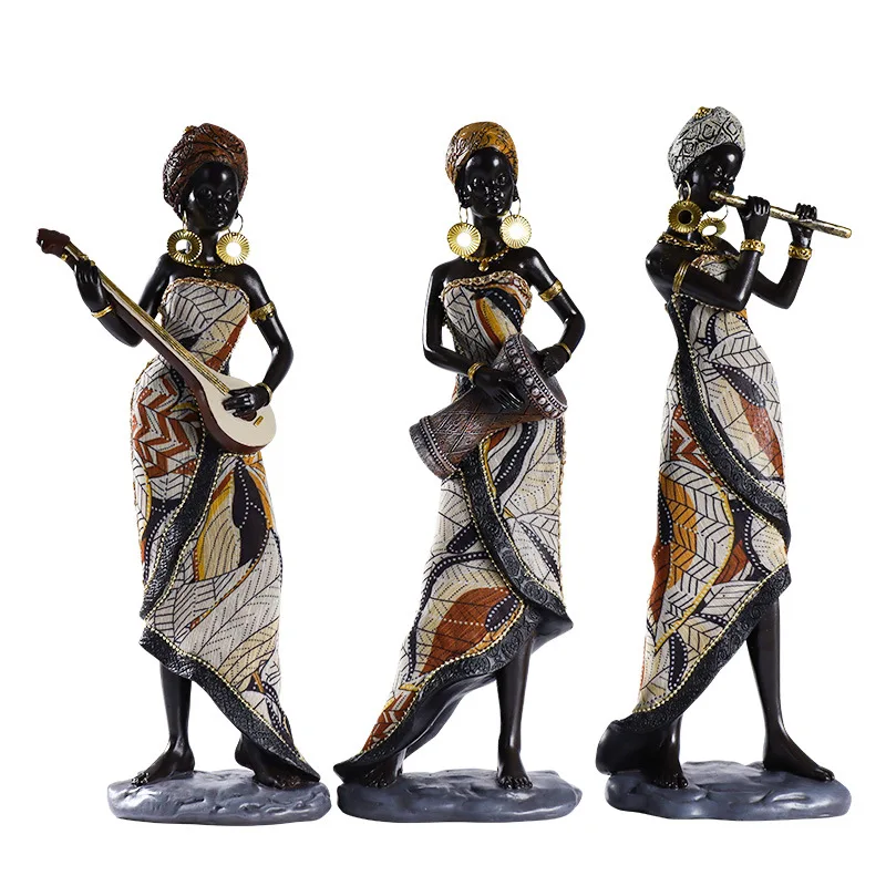 African style antique play music ornaments home decorative accents polyresin black women figurine sculpture