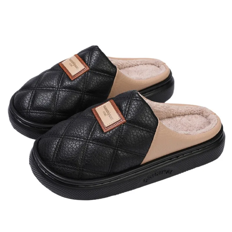 Оптовая продажа зимние домашние шлепанцы унисекс с мехом для взрослых Нескользящие Плюшевые сандалии больших размеров теплые тапочки спальни
