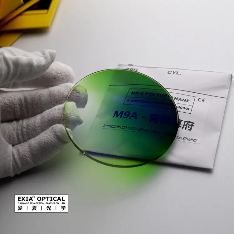 EXIA M9A Sun Glasses Lens 1.61 Index Green Color MR-8 Anti-impact SHMC Blue Coated UV400 Base Curve 3 Quality AB