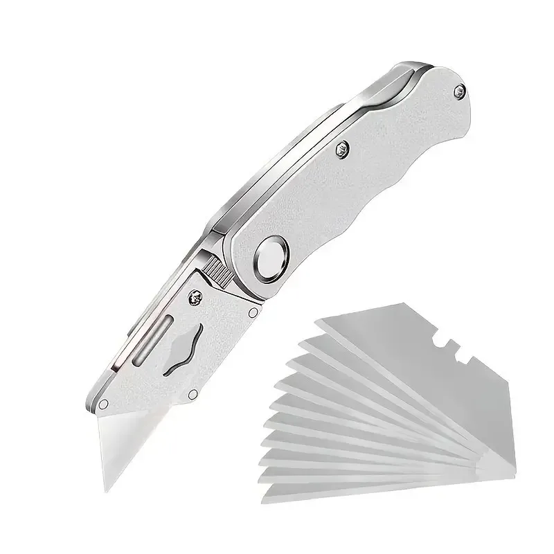 5 x Premium Aluminium Die-Cast Cutter Knife 18 mm Utility Knife Includes 10 x Snap Off Blades for Cardboard Package Carpet knife