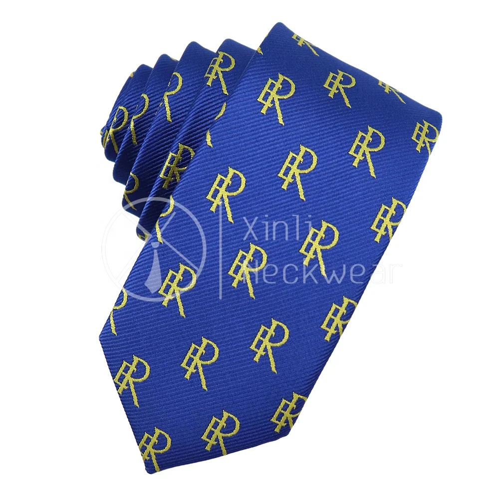 Wholesale Royal Blue Polyester Woven Jacquard Ties Custom ER Logo Pattern Mens Slim Designer Neckties